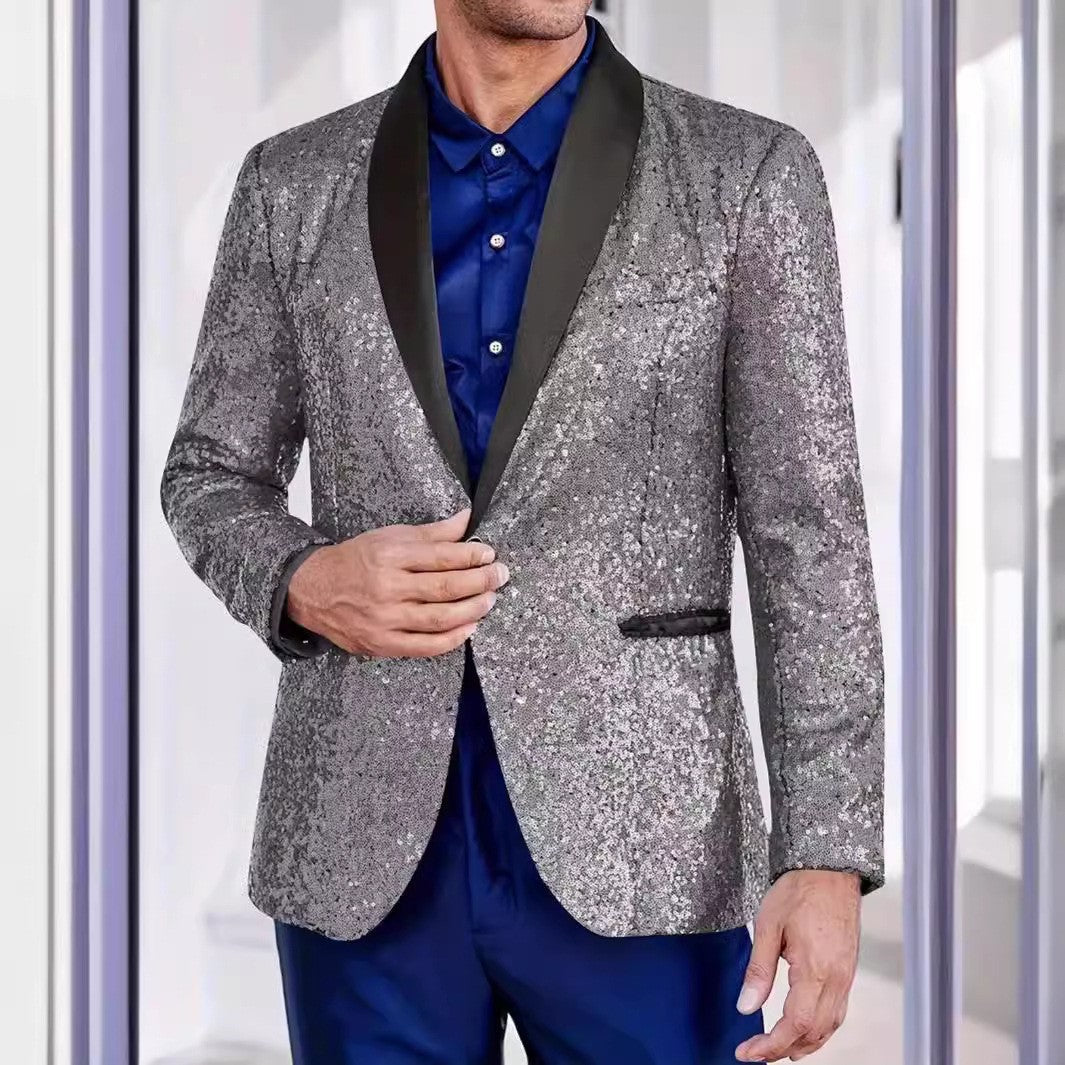 Herren Pailletten Blazer Seidenjacke Glamour