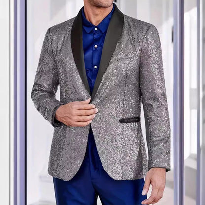 Herren Pailletten Blazer Seidenjacke Glamour
