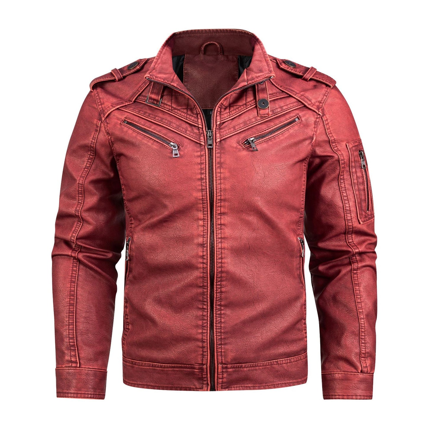 Herren Lederjacke Schwarz Kunstleder Modern