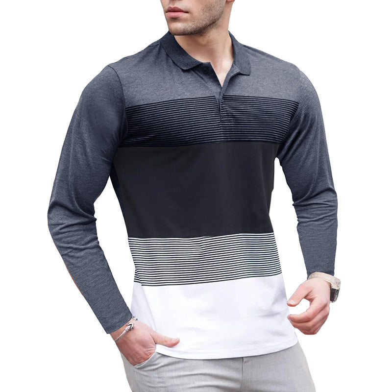 Herren Polo-Shirt Langarm Streifen Modern