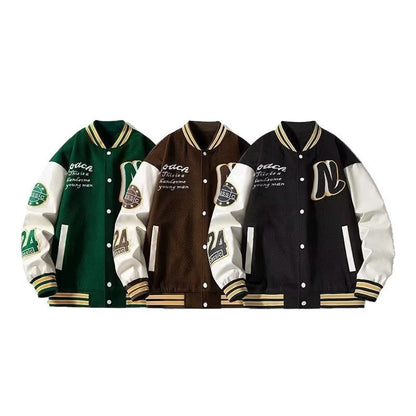 Herren Collegejacke Klassisch Stylish Leder Look
