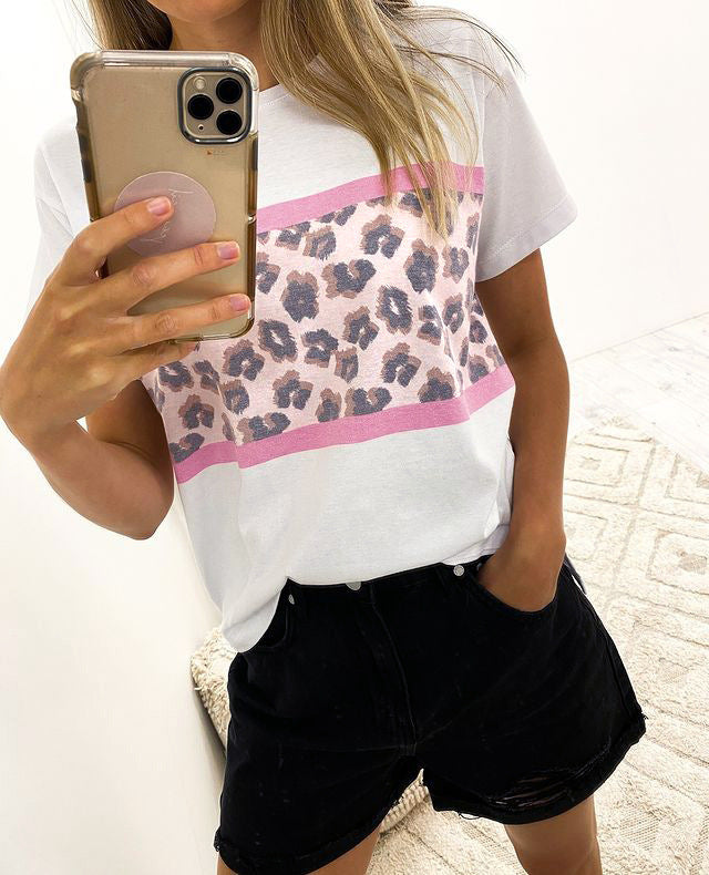 Damen T-Shirt Leopardenmuster Elastisch Glanzoptik - BerlinGlamour