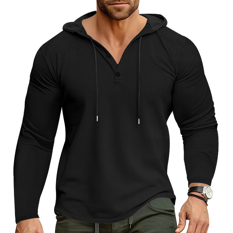 Herren Langarm-Hemd mit Kapuze und Knopfverschluss Modern Casual