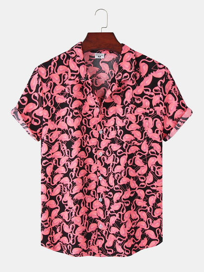 Herren Kurzarmhemd Flamingo Muster Leicht Sommer
