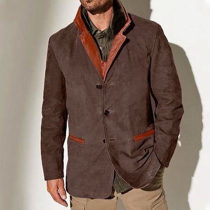 Herren Lederjacke Elegant Wildleder Mit Kontrastdetails