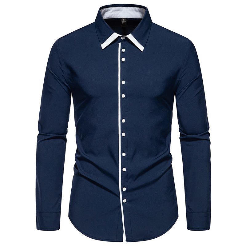 Herren Langarmhemd Elegant Mit Kontrastkragen Modern