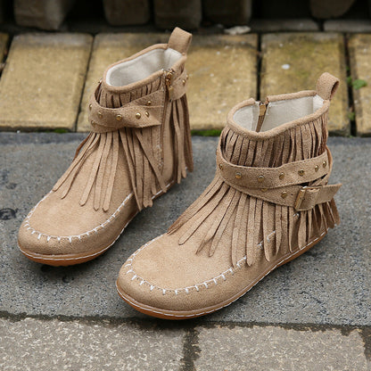 Damen Stiefel Mokassin Fransen Design Elegante Schuhe