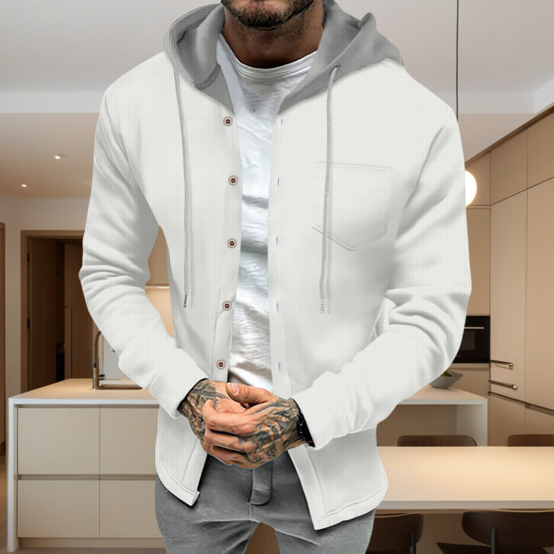 Herren Jacke Freizeit Kapuze Knopfleiste Modisch Casual