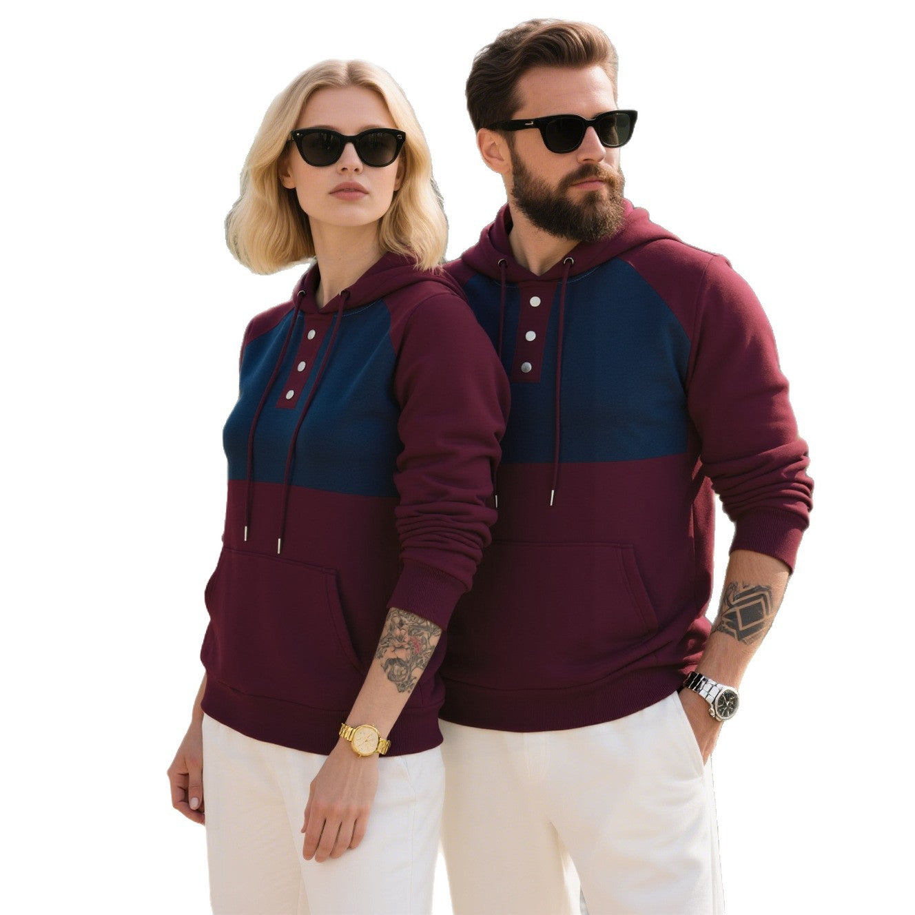 Herren Kapuzenpullover Modern Strukturiert Knopf Detail