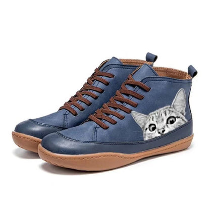 Damen Sneaker High-Top Katzen Motiv Trendy Schuhe