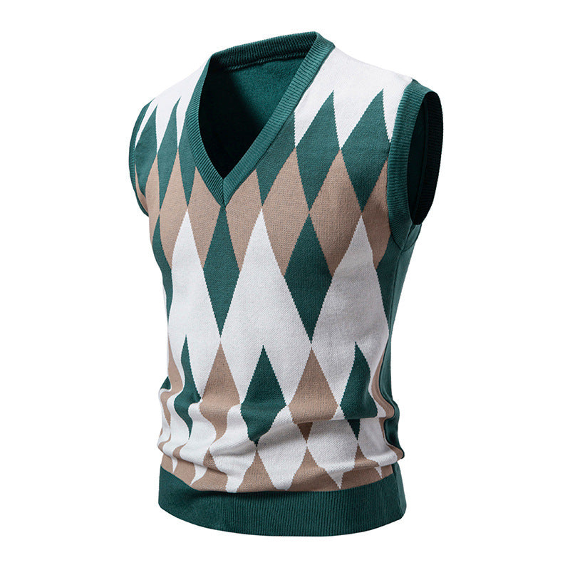 Herren Strickpullover Ärmellos Diamantmuster Elegante Mode