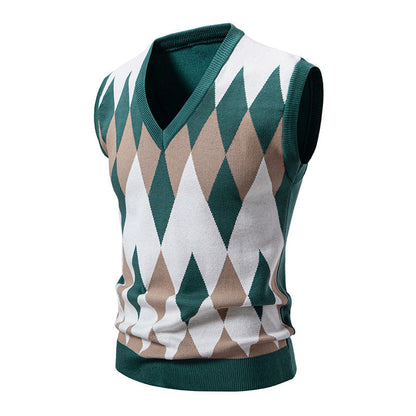 Herren Strickpullover Ärmellos Diamantmuster Elegante Mode