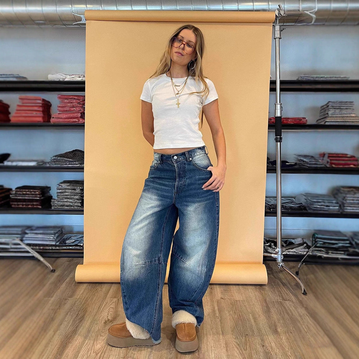 Damen Jeans Bequem Lockere Alltagsjeans