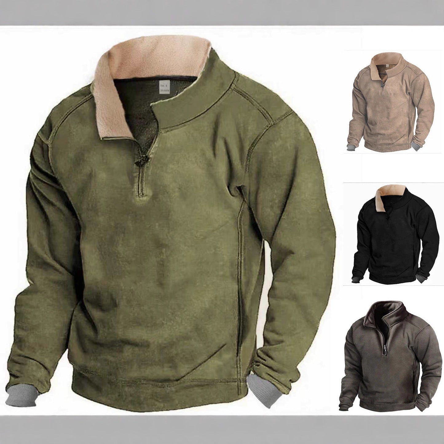 Herren Fleece Pullover Reißverschluss Kontrastkragen Modern - BerlinGlamour