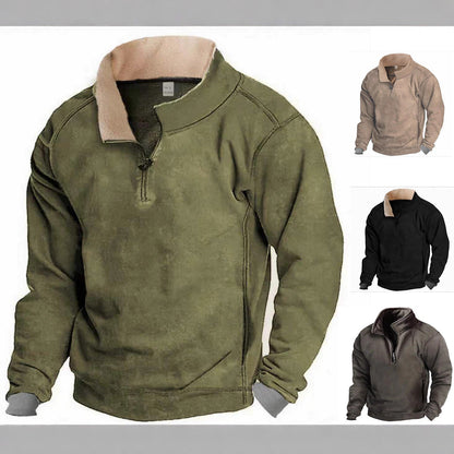 Herren Fleece Pullover Reißverschluss Kontrastkragen Modern - BerlinGlamour