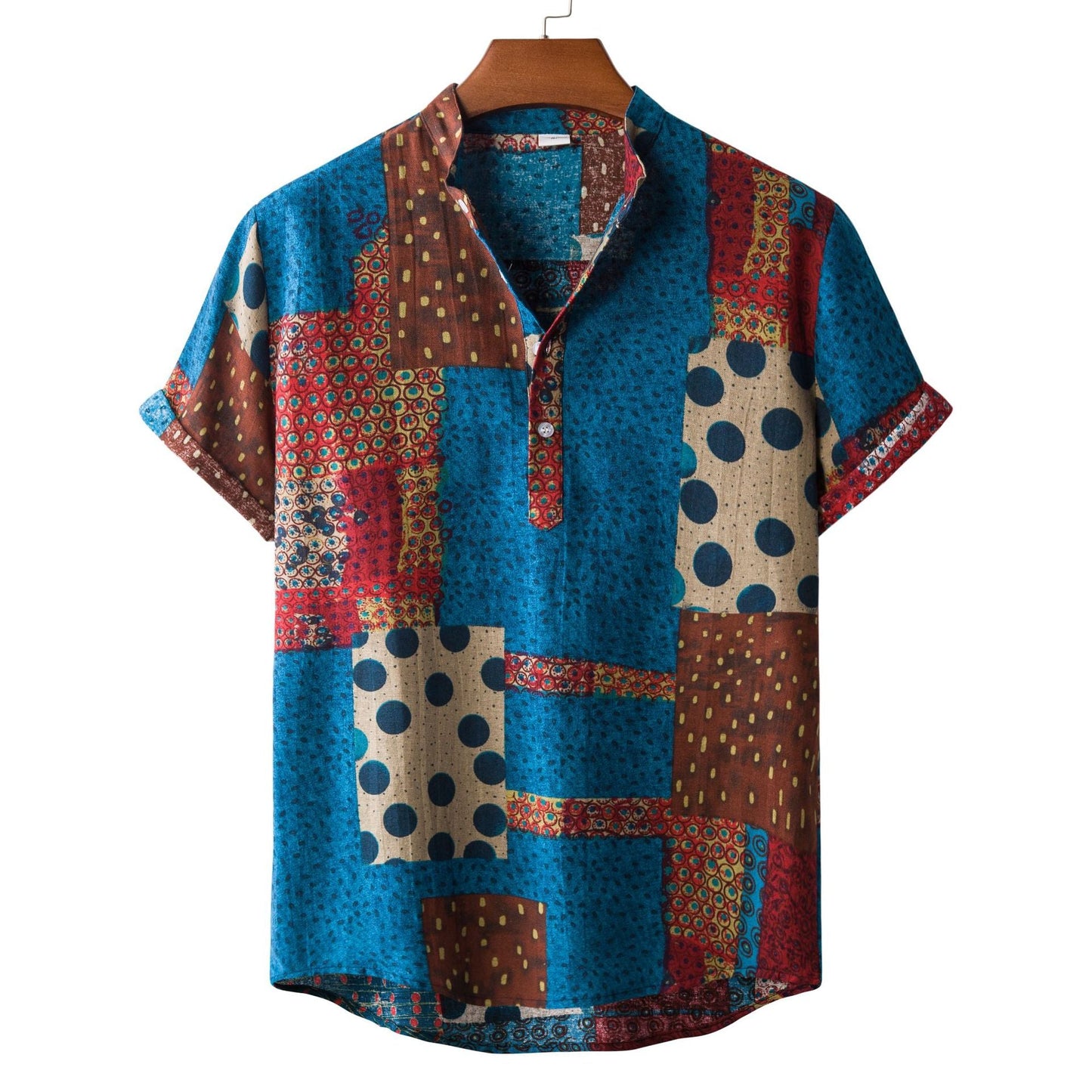 Herren Hemd Kurzarm Patchwork Design Button Down Kragen