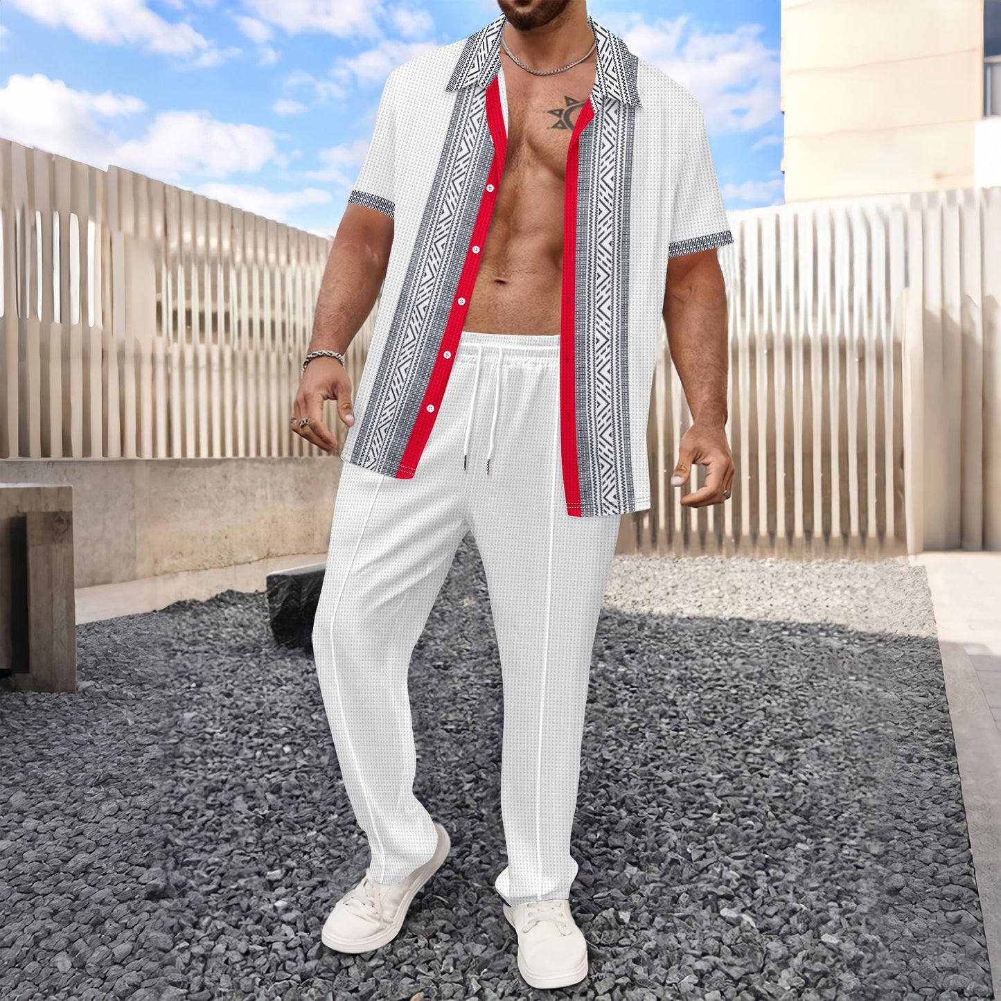 Herren Freizeit-Set Kurzarmhemd Jogginghose Bequem Modern