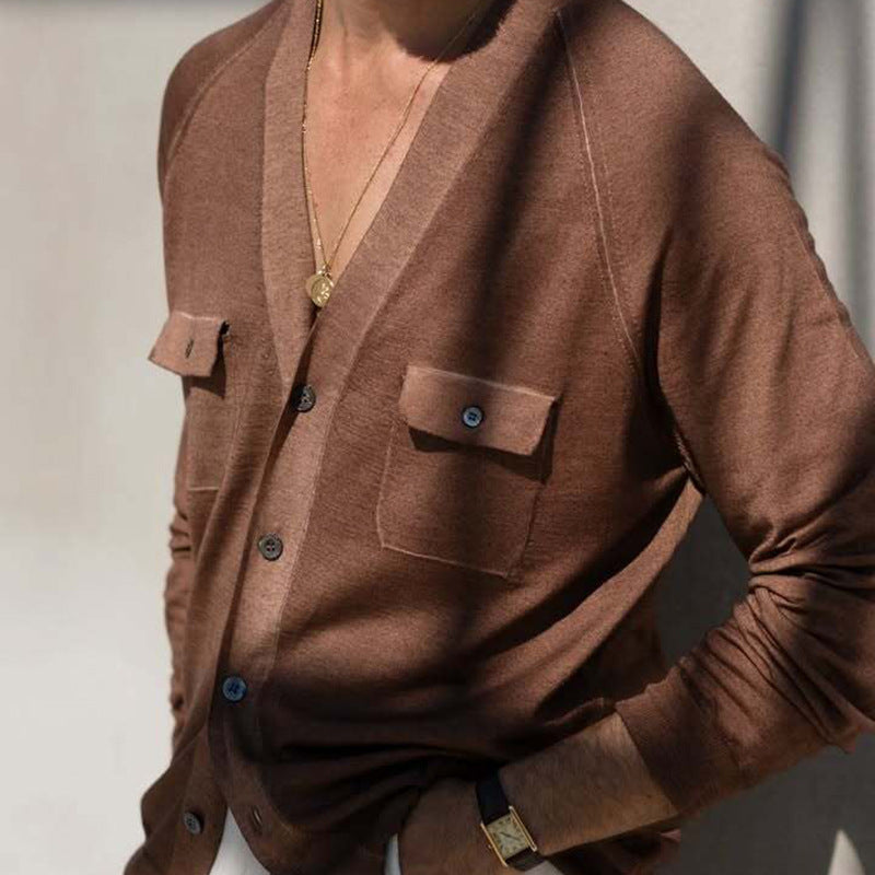 Herren Strickjacke Bequem Mit Taschen Grau