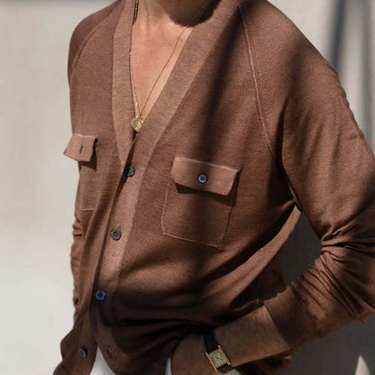 Herren Strickjacke Bequem Mit Taschen Grau