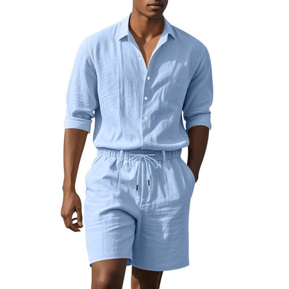Herren Kurzarmhemd Elegant mit Aufschlagkragen und Bermuda Shorts Modern