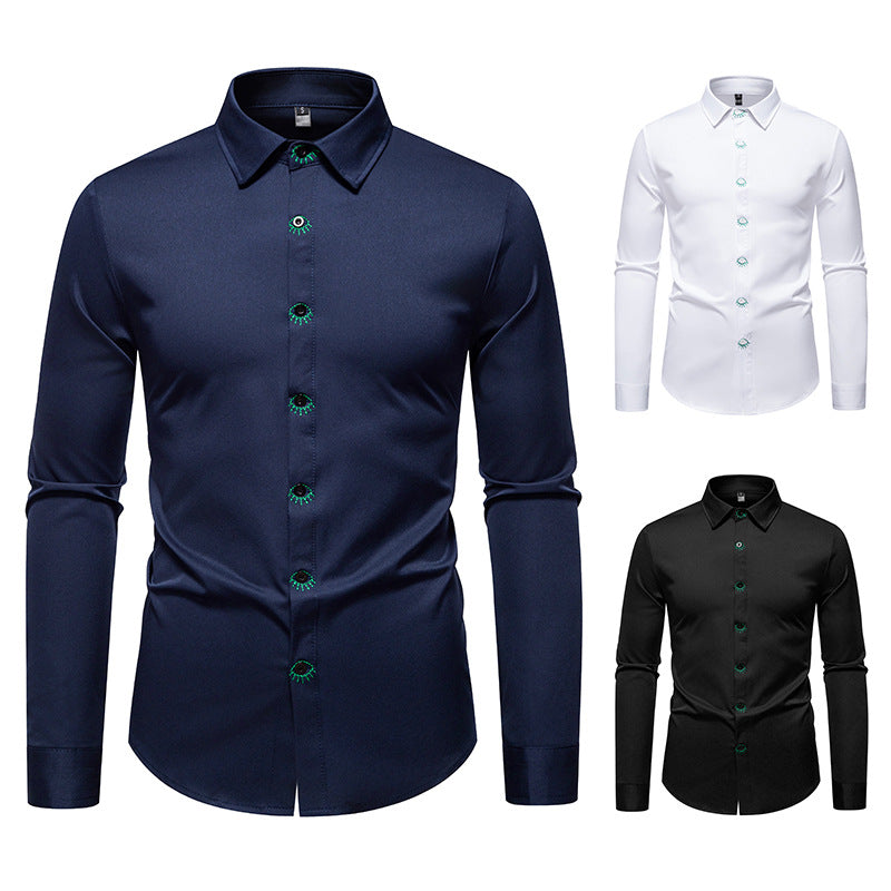 Herren Langarmhemd Elegant mit Stickerei Moderne Style - BerlinGlamour