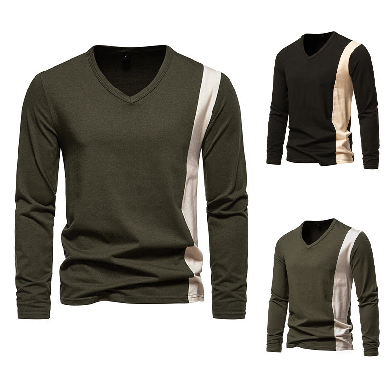 Herren Langarmshirt Modern V-Ausschnitt Kontrast Design