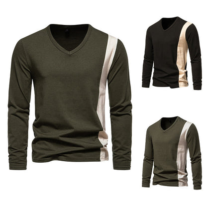 Herren Langarmshirt Modern V-Ausschnitt Kontrast Design