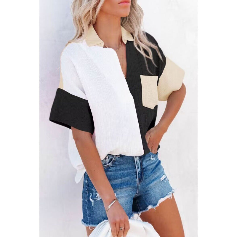 Damen Bluse Patchwork-Design Freizeit-Hemd
