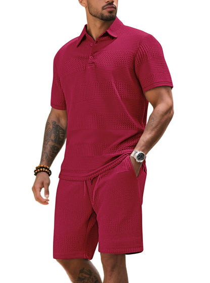 Herren Freizeitanzug Kurze Hose Poloshirt Sportlich Modern