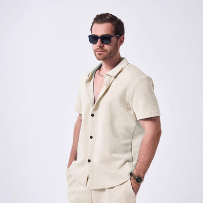 Herren Kurzarmhemd Elegant Strukturiert Modern - BerlinGlamour