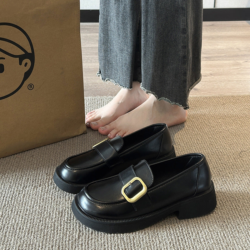 Damen Loafers Elegante Lederschuhe Glänzend Schnalle - BerlinGlamour