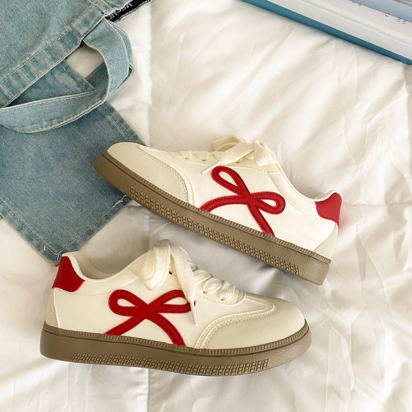 Damen Sneaker Bequem Schleifen Design Sportlich