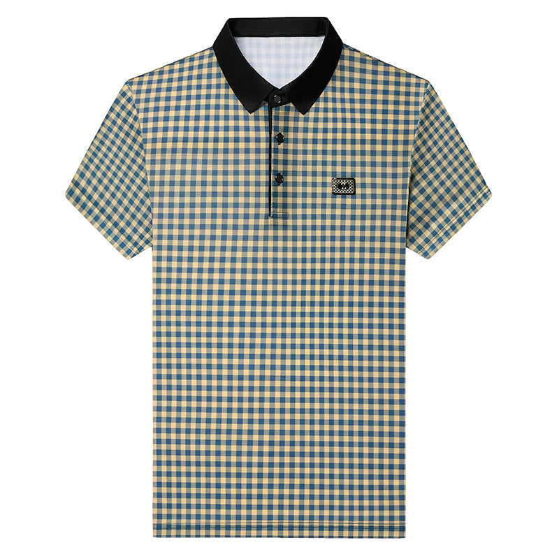 Herren Poloshirt Kariert Kontrastkragen Modern