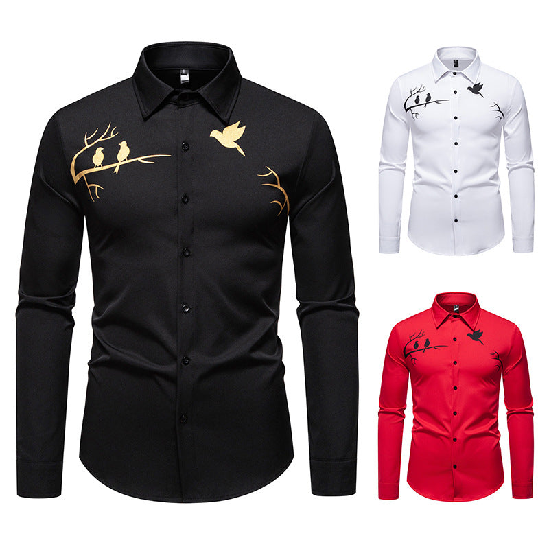 Herren Langarmhemd Vogel Motiv Berlin Style