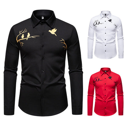 Herren Langarmhemd Vogel Motiv Berlin Style