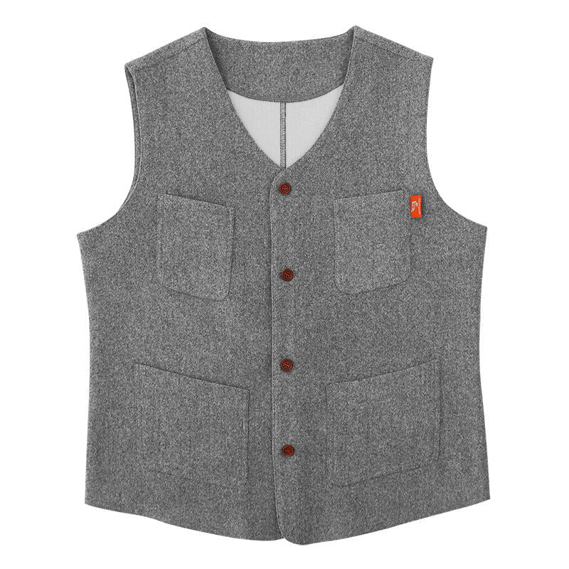 Herren Weste Wollmischung Praktisch Warm Mit Taschen