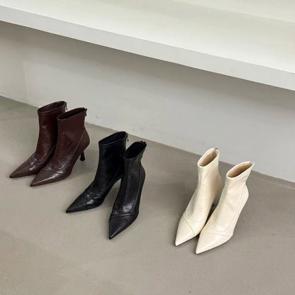 Damen Stiefeletten Leder Elegant Spitze Absatz Schuhe