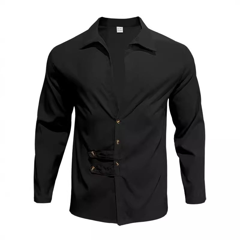 Herren Langarmbluse Elegent mit Knopfleiste Stehkragen Modern