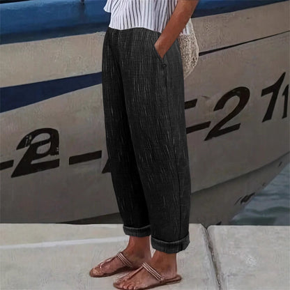 Damen Leinenhose Bequem mit Seitentaschen Sommer