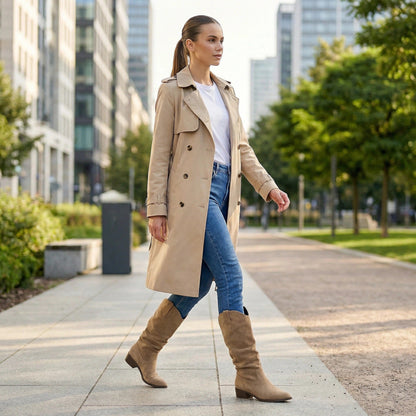 Damen Stiefel Wildleder Elegante Stretch Schnürsenkel