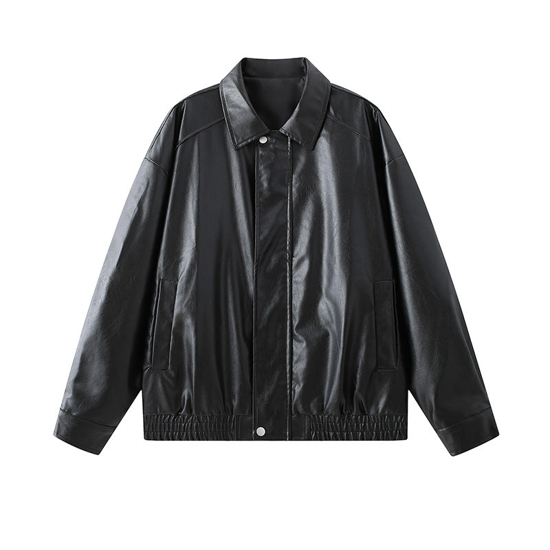 Herren Lederjacke Elegant Elastisch Slimfit Schwarz