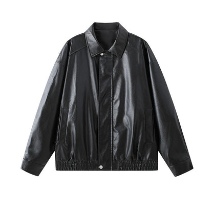 Herren Lederjacke Elegant Elastisch Slimfit Schwarz