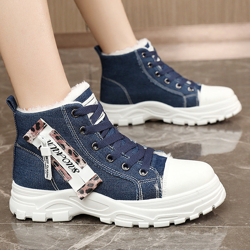 Damen Sneaker High-Top Fleece-Futter Robust Denim