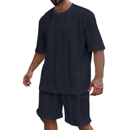 Herren Strickset Oversized T-Shirt und Shorts Casual