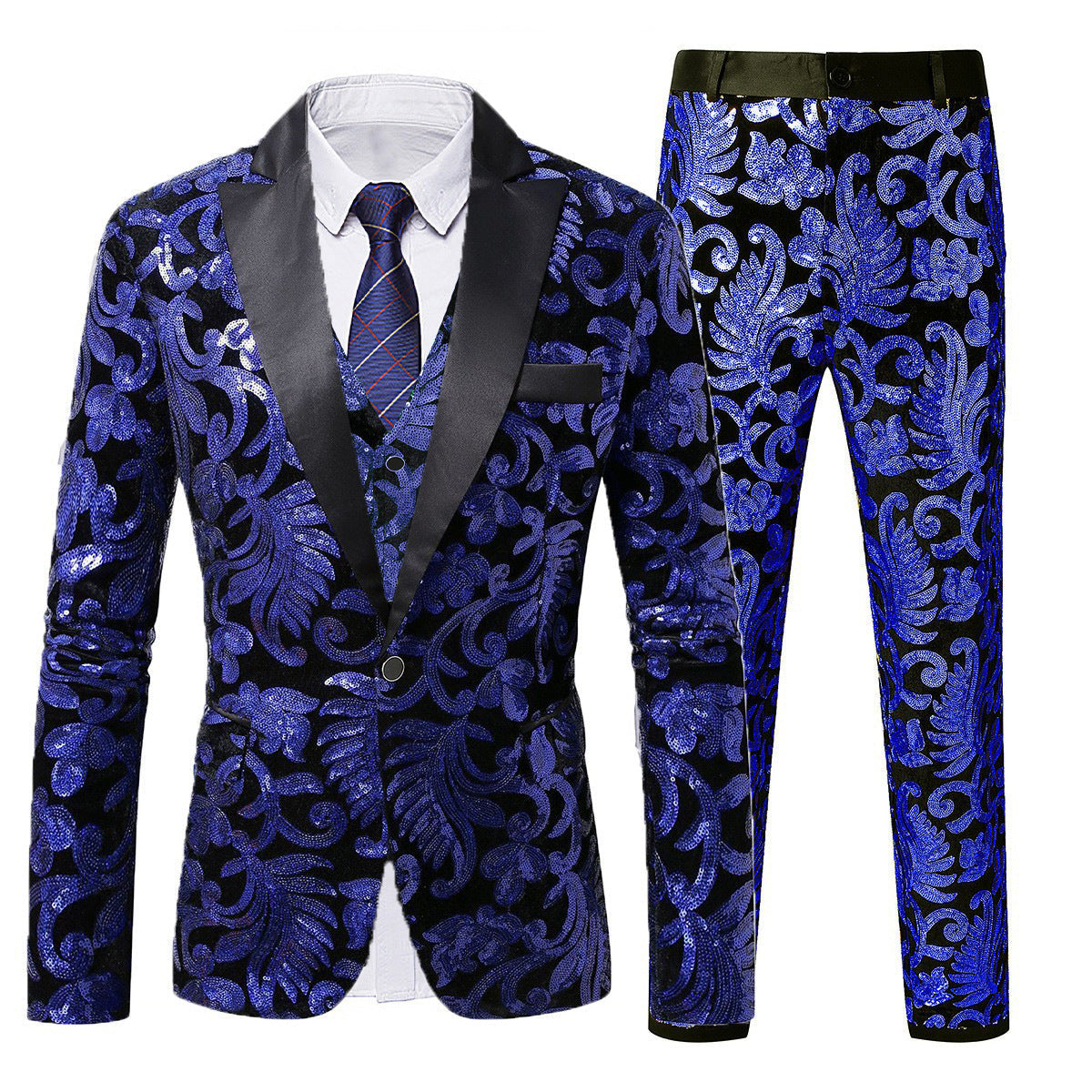 Herren Anzug Set Pailletten Elegant Blättermuster