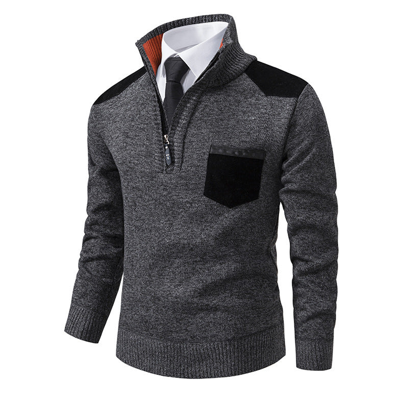 Herren Pullover Stehkragen mit Brusttasche Eleganter Style