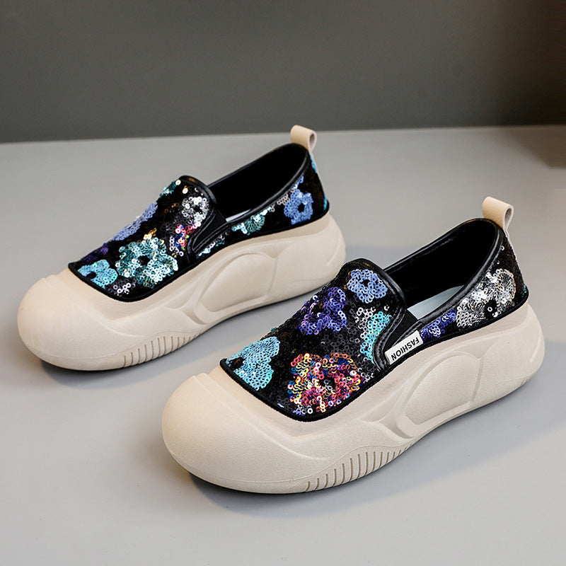 Damen Sneaker Slip-On Glitzer Schuhe Bequem Modisch