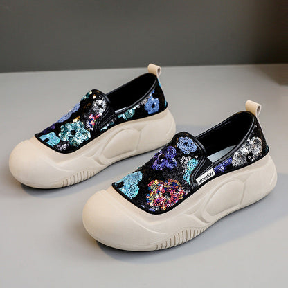 Damen Sneaker Slip-On Glitzer Schuhe Bequem Modisch