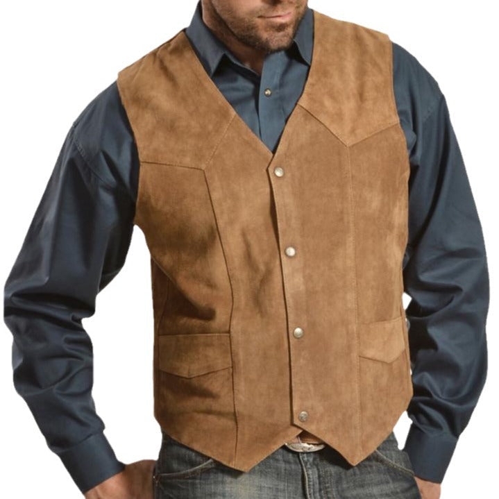 Lederweste Herren Wildleder mit Taschen Rustikal