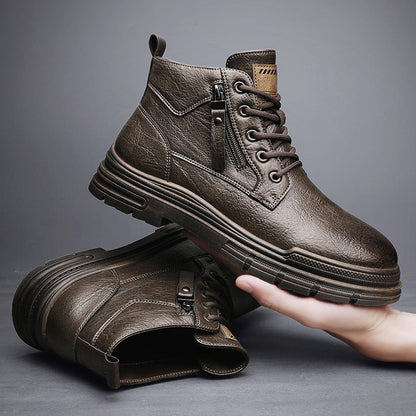 Damen Lederstiefel Robust Reißverschluss Komfort Sohle